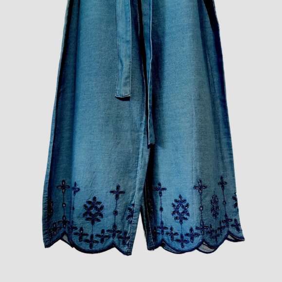 Crown & Ivy Kids Girls Denim Romper sz 10 or 12 Lightweight Embroidered detail - Picture 4 of 12